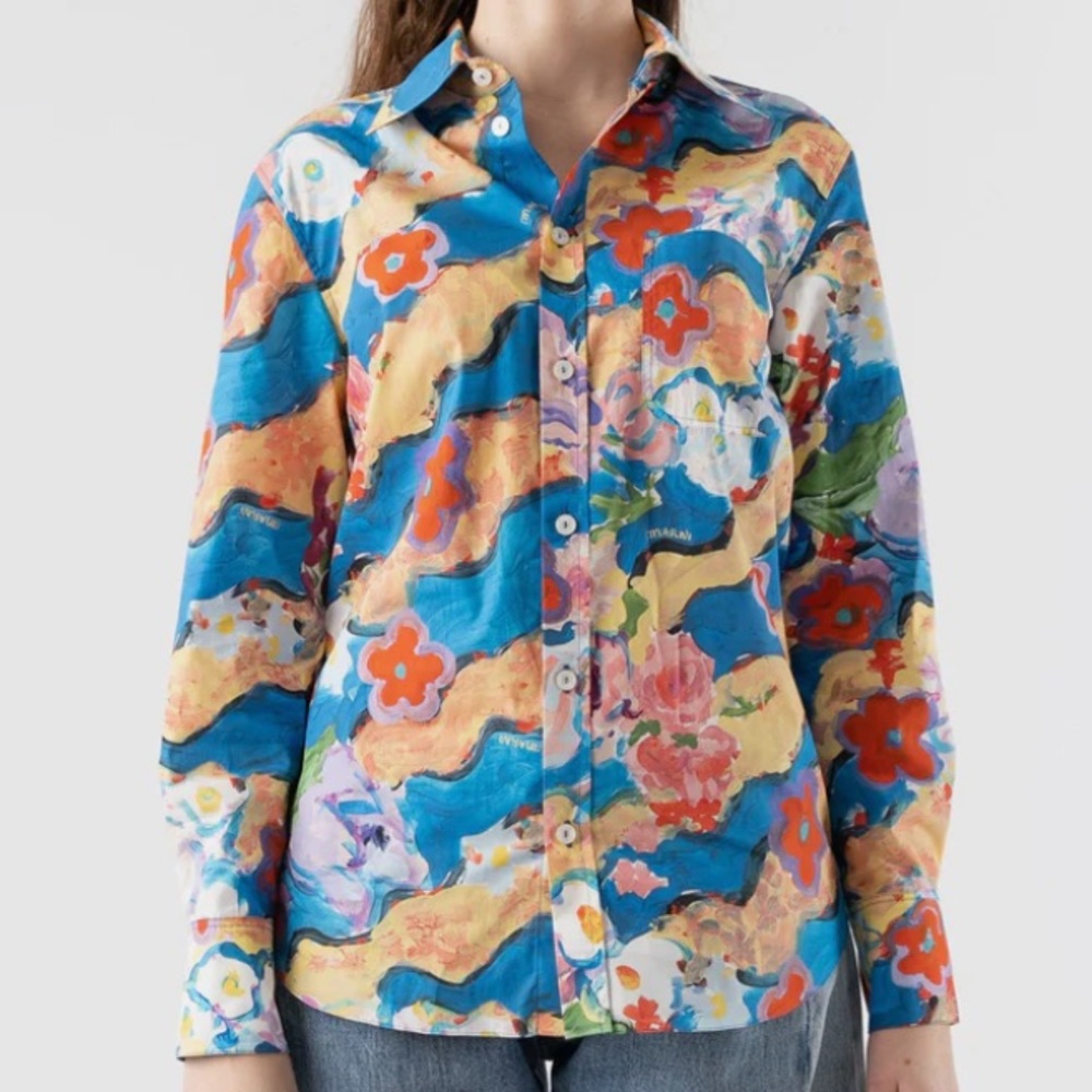 NWT $795 Sz 40 S/M 6 Marni Cobalt Julie Poplin Long Sleeve Blouse
